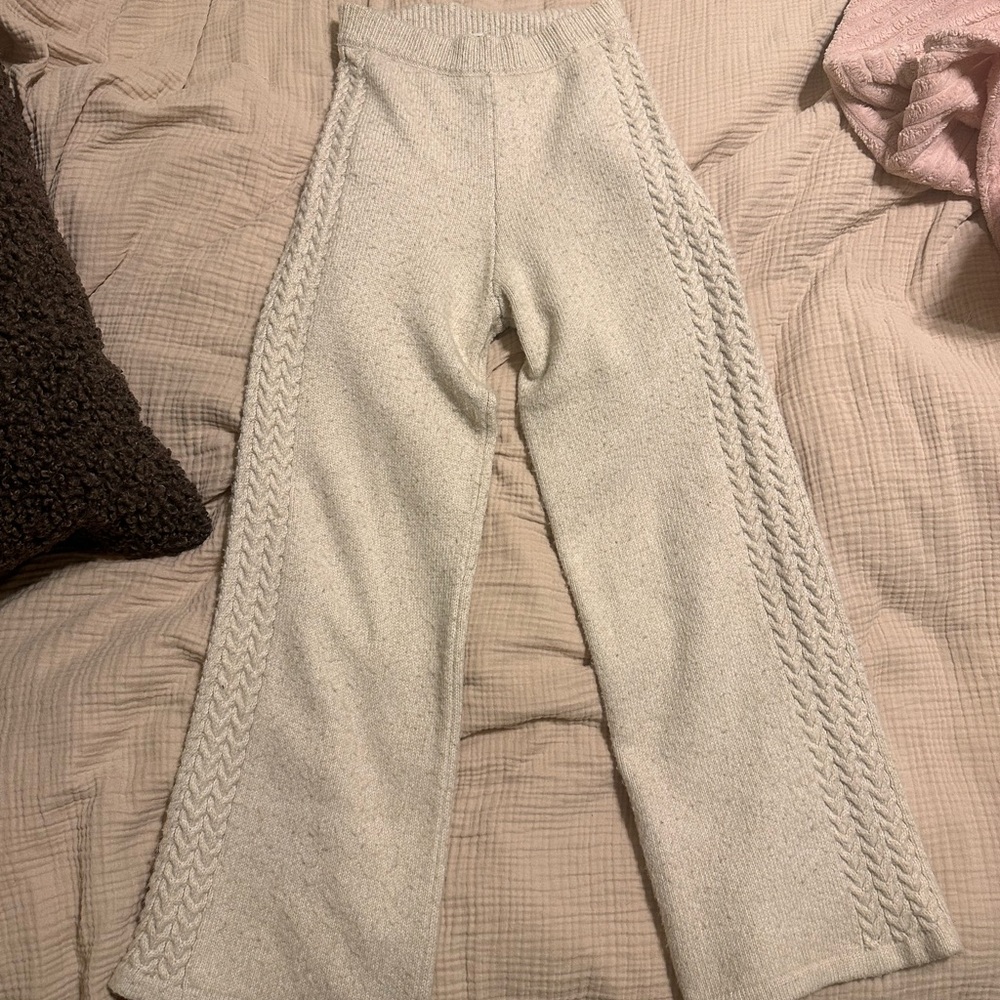 Women's Cream chunky knit wide Leg Pants